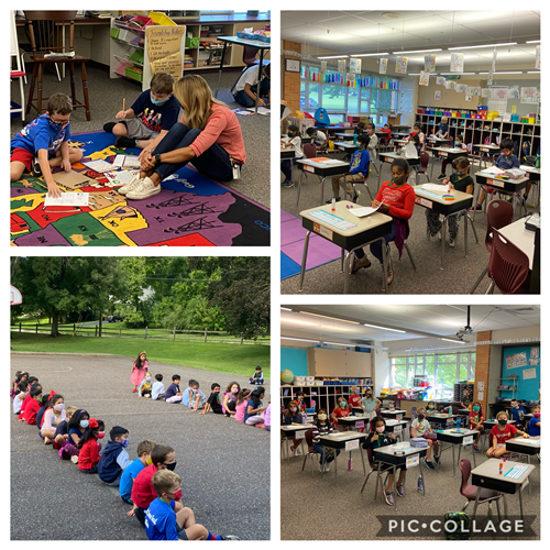 collage of students wearing red white and blue