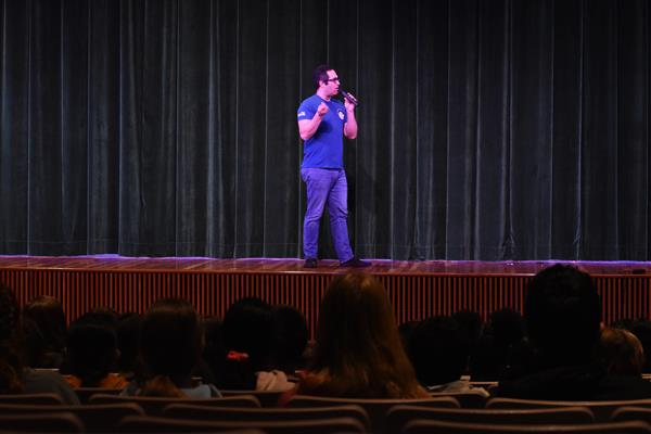 Aaron Muderick, Founder and CEO of Crazy Aaron's Thinking Putty, delivers keynote address at Skyview's Career Day.