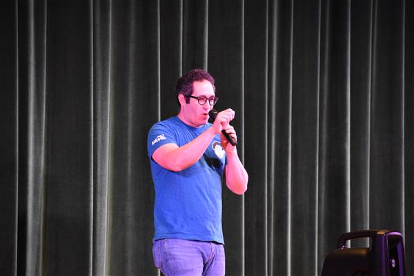 Aaron Muderick, Founder and CEO of Crazy Aaron's Thinking Putty, delivers keynote address at Skyview's Career Day.