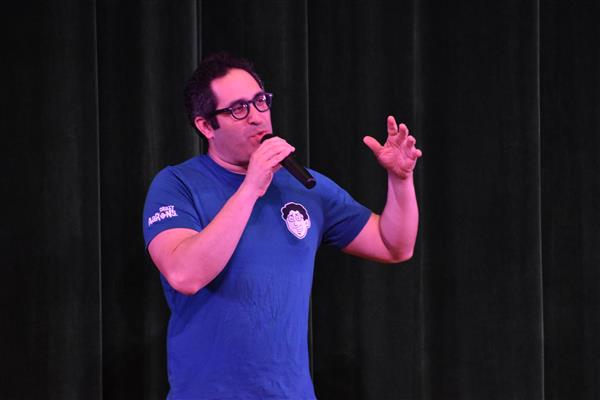 Aaron Muderick, Founder and CEO of Crazy Aaron's Thinking Putty, delivers keynote address at Skyview's Career Day.